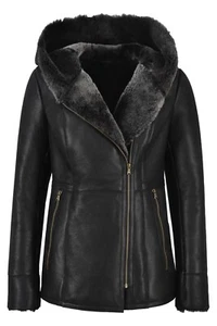 Ladies Sheepskin Jacket Shearling B3 Flying Grey Genuine Fur Hoodie Jacket NV39 - Picture 1 of 8