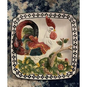 Vintage 13" Rooster Chicken Ceramic Porcelain Divided Platter CBK Ltd Tray Dish - Picture 1 of 4