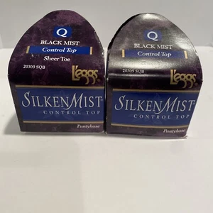 Vintage 1995 Leggs Silken Mist Sheer Toe Control Top Q Black Mist USA X2 - Picture 1 of 7