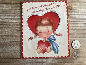 Little Girl in Pigtails, Shyer Than A Saint, Vintage Valentine Card - Picture 1 of 4