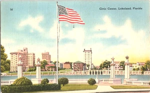 Postal de lino 1955 Civic Center Lakeland, FL "Prevent Forest Fires" Cancelar - Imagen 1 de 4