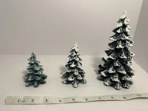 Vintage 90s Department 56 Village Set of 3 Evergreen Trees Cold Cast Porcelain D - Picture 1 of 5