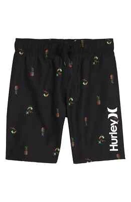 Hurley Boys 7 Black Pineapple Toucan Surf Board Shorts Beach Swim Trunks - Image 1 of 4