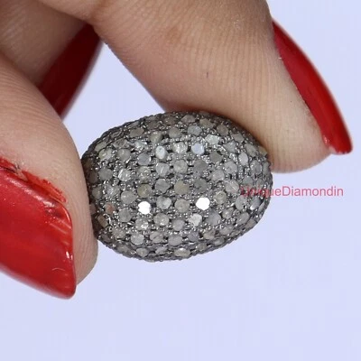 Natural Pave Diamond Beads 92.5 Sterling Silver Handmade Beads finding Jewelry - Image 1 of 4