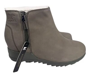 Sorel Evie Zip Leather Quarry/Sea Salt Women's Leather WP Ankle Boot Size 10 - Picture 1 of 9