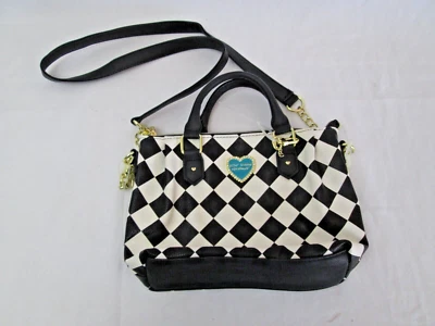 Betsey Johnson NY Pinch Satchel Xbody Crossbody Bag/Purse Black/White Checkered - Image 1 of 4