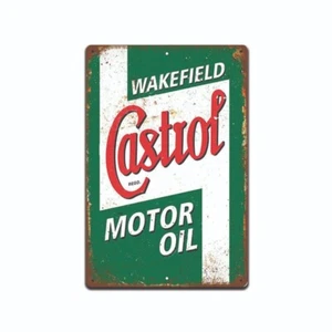 Letrero de hojalata Castrol Motor Oil 8x12 vintage Wakefield garaje gasolinera decoración de pared - Imagen 1 de 4