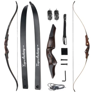60" Takdown Recurve Bow 30-60lbs 15" Wooden Riser for Archery Bow Hunting Target - Picture 1 of 14