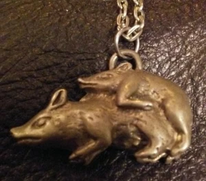 PEWTER PIGGY LOVE PENDENT & NECKLACE- BIKER- EROTICA - Picture 1 of 6