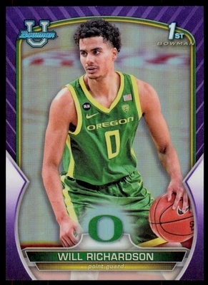 2022-23 Bowman University Chrome Will Richardson 31 Purple #/399 SN Oregon Ducks - Image 1 of 2