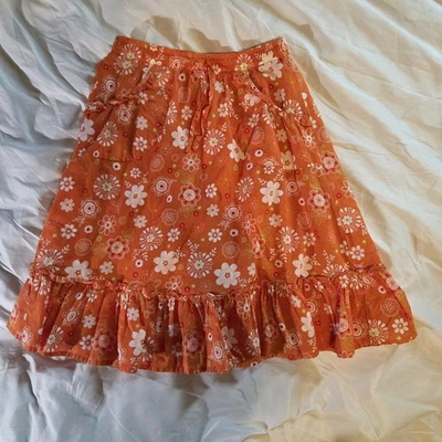 American Girl Skirt Sz 10 Orange Floral Pull On Summer Cotton Lined Pockets - Image 1 of 4