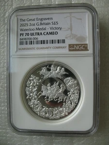 Great Britain UK £5 2025 Engravers Waterloo Medal Victory Silver Coin NGC PF70 - Picture 1 of 4