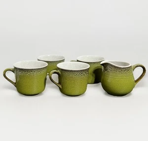 Vintage Mikasa Stoneglaze Avocado Green MCM Sauterne F6401 4 Cups & Creamer Set - Picture 1 of 7