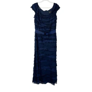 Maxi Vestido de Noche Tadashi Shoji Azul Marino Plisado Para Mujer Talla 12 - Imagen 1 de 9