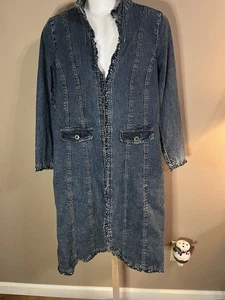 Bleu Bayou Jeansjacke lang Rüschen Jeansmantel Jacke Größe L - Bild 1 von 19
