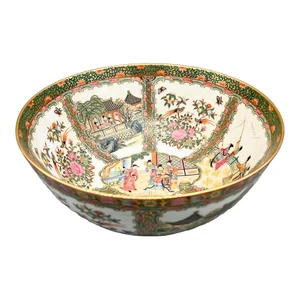 Cuenco decorativo grande vintage medallón rosa - porcelana china pintada a mano - Imagen 1 de 18
