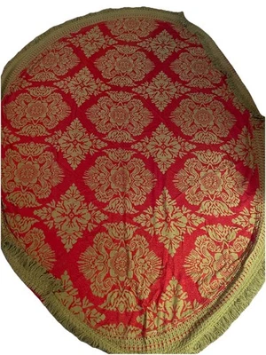 Colcha tapiz vintage manta flecos verde rojo damasco ovalada 7 pies reversible Foto 1 de 4