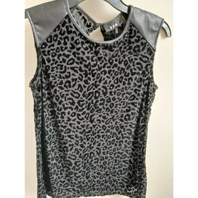 NWT DKNY Women's Black Velvet burnout Leopard Print Sleeveless Top Size S - Image 1 of 4