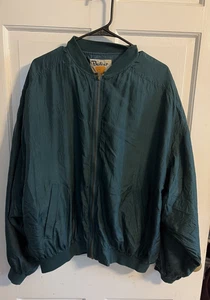 Vintage 80’s Protest 100% SILK Green Bomber Zip Jacket Men's XL Quiet Luxury - Picture 1 of 15