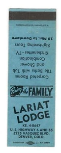 Lariat Lodge Denver Colorado copertina libro di fiammiferi vintage B70 - Foto 1 di 2