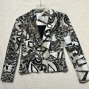 Vintage Alberto Makali white allover print studded faux suede suit blazer sz 6 - Picture 1 of 10