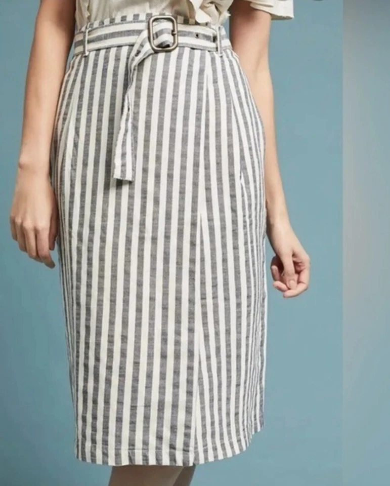 Falda lápiz recta envolvente a rayas Anthropologie 12R bolsillos midi para mujer Foto 1 de 4