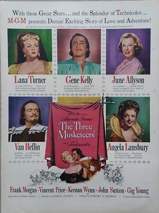 Folleto de película de colección Los tres mosqueteros, Lana Turner, Gene Kelly, June Allyson - Imagen 1 de 1