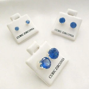 Ear Stud Set of 3 Pairs Round Blue Cubic Zirconia Earrings New - Picture 1 of 4