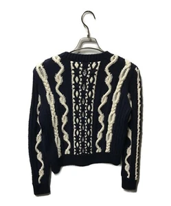 CHANEL Women's Cable Knitted Sweater Navy White Color Wool Size 38 S Authentic - Imagen 1 de 5