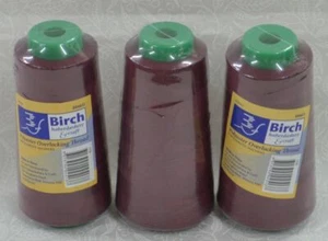 Birch Overlocker Thread 3 x 2500m Cones, 100% Polyester, Colour WINE - Imagen 1 de 2