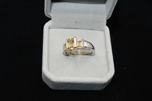 yellow topaz citrine ring emerald cut silver 925 size 7 womens ring - Bild 1 von 4