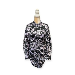 ZARA Minikleid Satinoptik Print Rüschen Größe L Large Lila - Bild 1 von 7