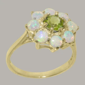 Solid 10k Yellow Gold Natural Peridot & Opal Womens Cluster Ring - Sizes 4 to 12 - Picture 1 of 5