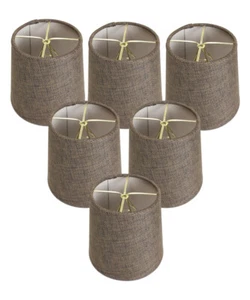 Set of 6 Chocolate Burlap Drum Chandelier Clip-On Lampshade 4x5x5 - Picture 1 of 8