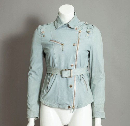 Giacca da motociclista Gucci in pelle x Tom Ford Duck Egg blu taglia 6 UK