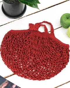 Eco-Friendly Handmade Red Tote Bag | Reusable String Shopping Bag | Sustainable - Picture 1 of 7