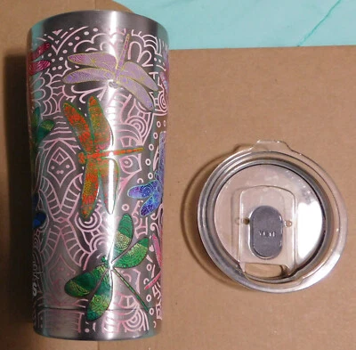 Vaso aislado Mandala arco iris libélula de acero inoxidable Tervis tapa incorrecta Foto 1 de 4