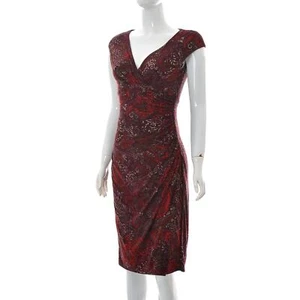 Ralph Lauren Womens ladies Shift Ruched Dress Wrap V-neck Cap Sleeve Size 2 - Picture 1 of 6