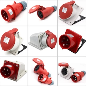 16A 5 PIN RED INDUSTRIAL PLUGS & SOCKETS 3 PHASE 3P+N+E IP44 MALE/FEMALE - Picture 1 of 15