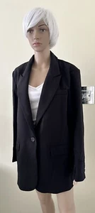 NWT Womens Boa Black Oversized Lined Button Cuffs Boyfriend Blazer Size Medium - Picture 1 of 19