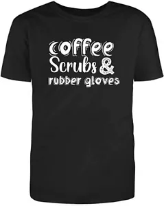 Unisex schwarze Halbärmel Baumwolle Kaffee, Peelings und Gummihandschuhe Humor T-Shirt - Bild 1 von 3