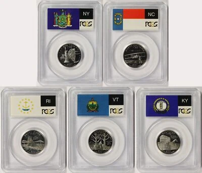 5 Coins 2001-S State Quarter 25C Clad Proof PR 69 DCAM PCGS NY NC RI VT KY - Image 1 of 4