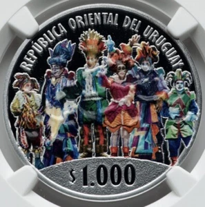 NGC PF70 Uruguay 2020, 100 Years Of Murga, PROOF UC SILVER 1000 Pesos 0.999 Coin - Picture 1 of 5
