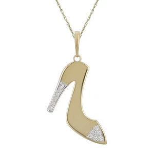 Collana in oro giallo 10 kt con borchie e diamanti e ciondolo scarpa a stiletto 18" - Foto 1 di 3