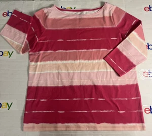TALBOTS TEE PLUS PETITE XP STRIPED STRETCHY T-SHIRT  PINK/WHITE - Picture 1 of 6
