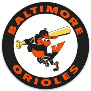 Baltimore Orioles w/ Oriole Character at Bat MLB Baseball Die-Cut Round STICKER - Picture 1 of 1