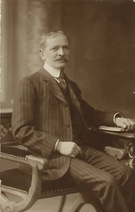 HANDSOME BELGIAN MAN IN A PIN STRIPE SUIT (VINTAGE REAL PHOTO POSTCARD) - Picture 1 of 2