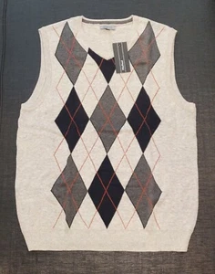 New Method Sweater Vest Pullover Argyle Gray Black Men's Large L Cotton NWT - Picture 1 of 4