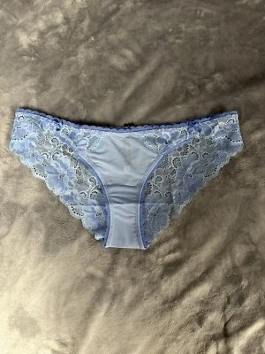 Adore Me Blue Sheer Matte Satin and Floral Lace Cheeky Panty Size S - Image 1 of 4