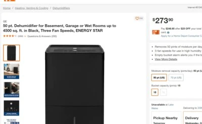 50 шт. Осушитель для подвала, гаража или влажных комнат до 4500 кв. футов в черном - Изображение 1 из 4